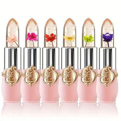 6Pcs Flower Jelly Lipstick Set Temperature Change Moisturizer Long Lasting Nutritious Balm