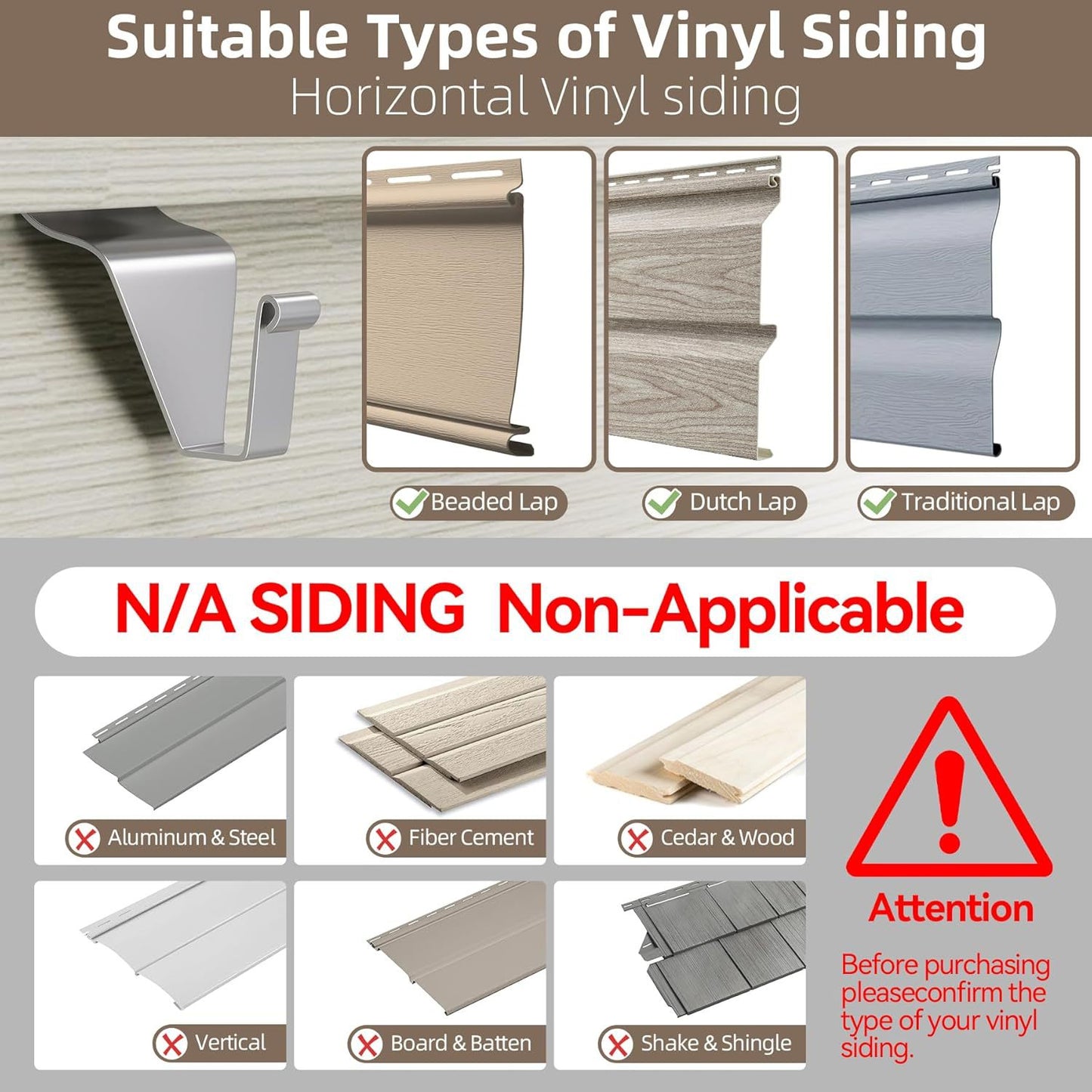 10 Pack Vinyl Siding Hooks Hanger,No Hole Siding Hanging Hanger,Heavy-Duty Stainless Steel
