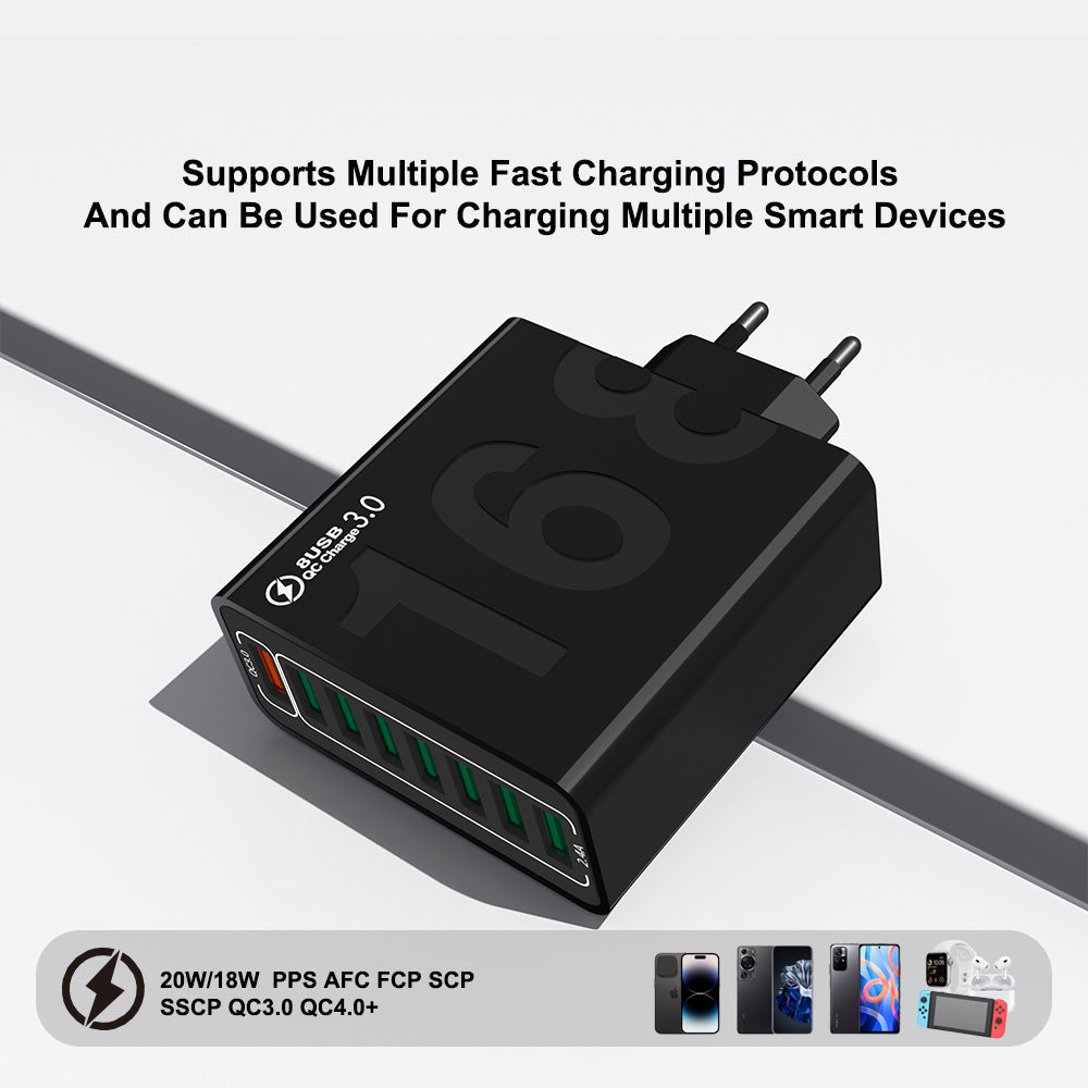 8 Ports with Quick Charger for Smart Phones, Tablets, Devices with Multiple Ports