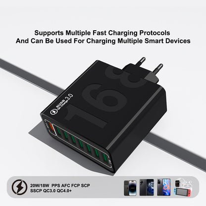 8 Ports with Quick Charger for Smart Phones, Tablets, Devices with Multiple Ports
