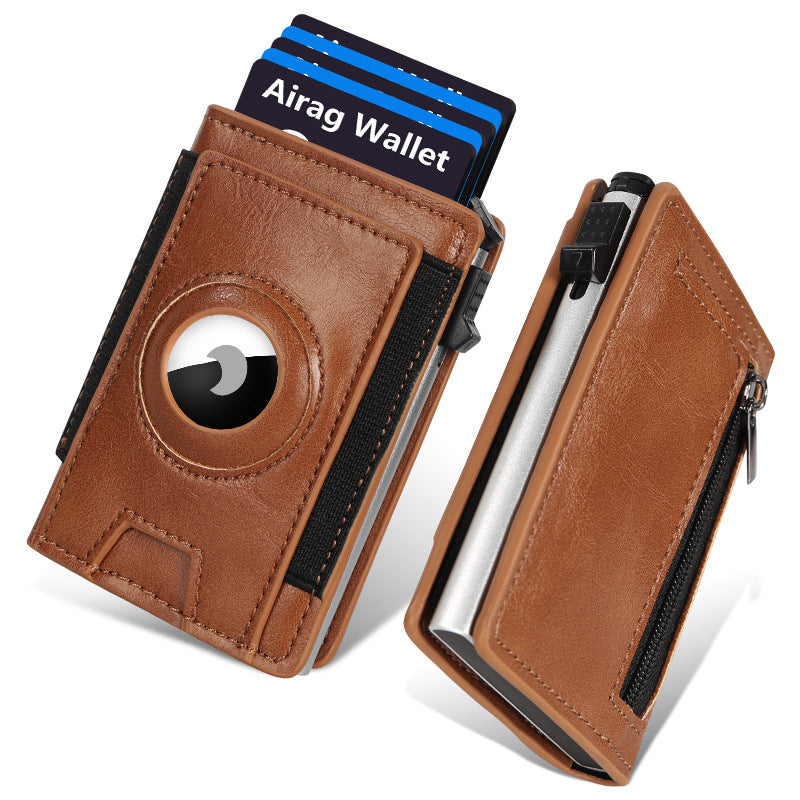 Men's Slim RFID Leather Wallet with AirTag Holder - Pop Up Credit Card Holder RFID Blocking