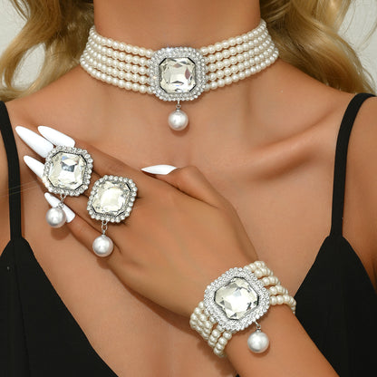Pearl earring and necklace jewelry set