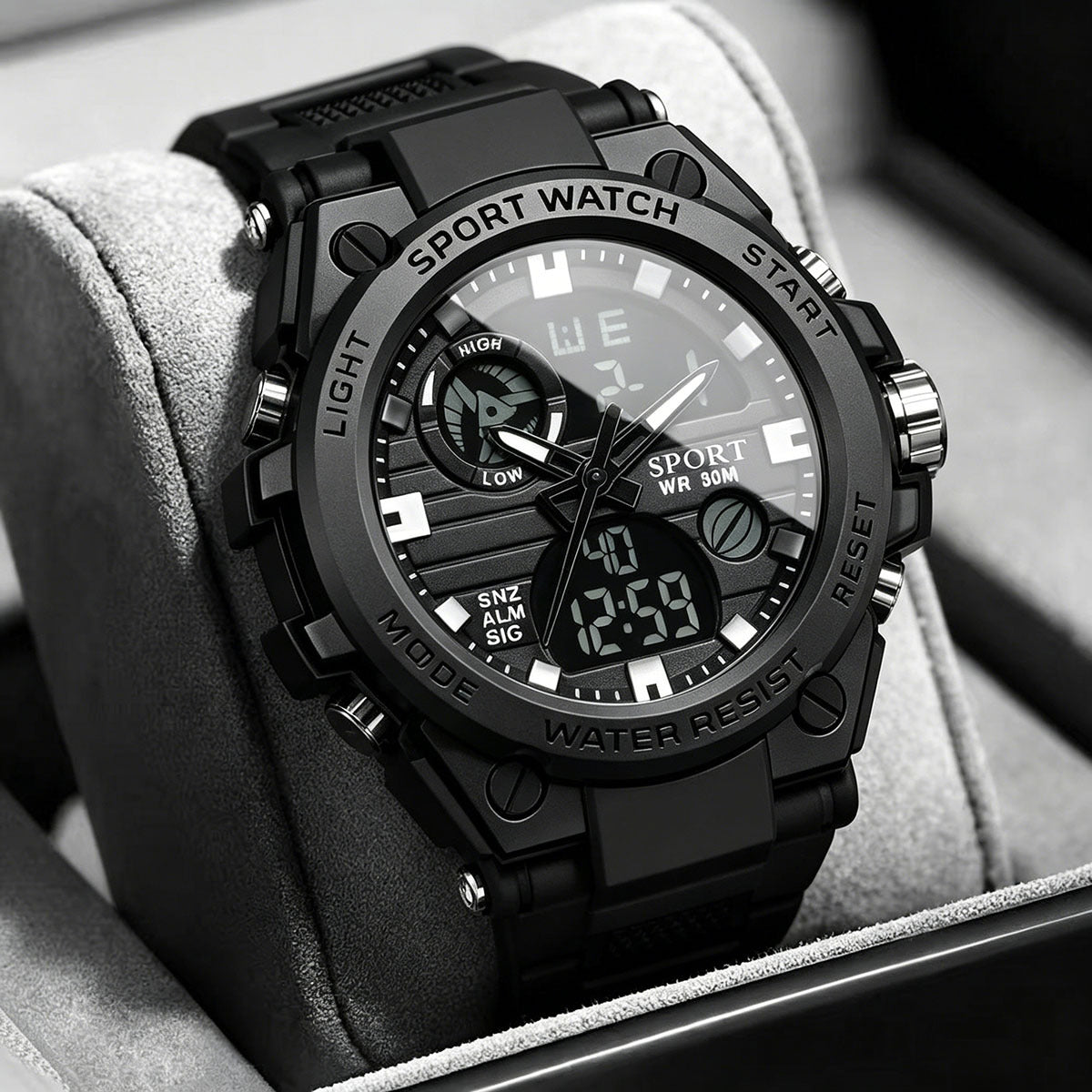 Men's Sporty Digital Watch with Luminous Dial, Alarm & Date Display