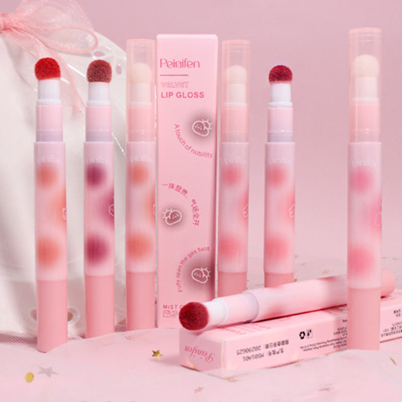 6 Pcs Red Matte Lip Gloss Sticks with Lip Brush | Matte Unique Sponge Brush Rich Color