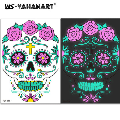 4pcs Halloween Glow Tattoos - UV Reactive Sugar Skull Face Decals