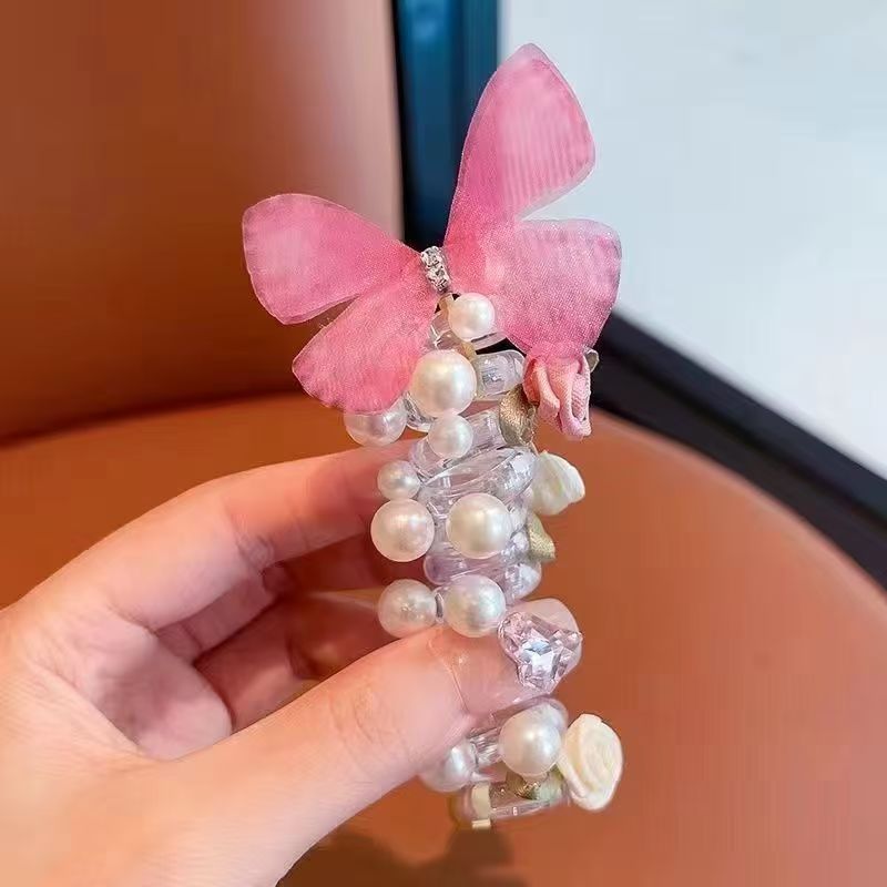 4PC Pearl Butterfly Telephone Wire Hair Ties – Spiral Elastic Bubble Ponytail Hair Bands