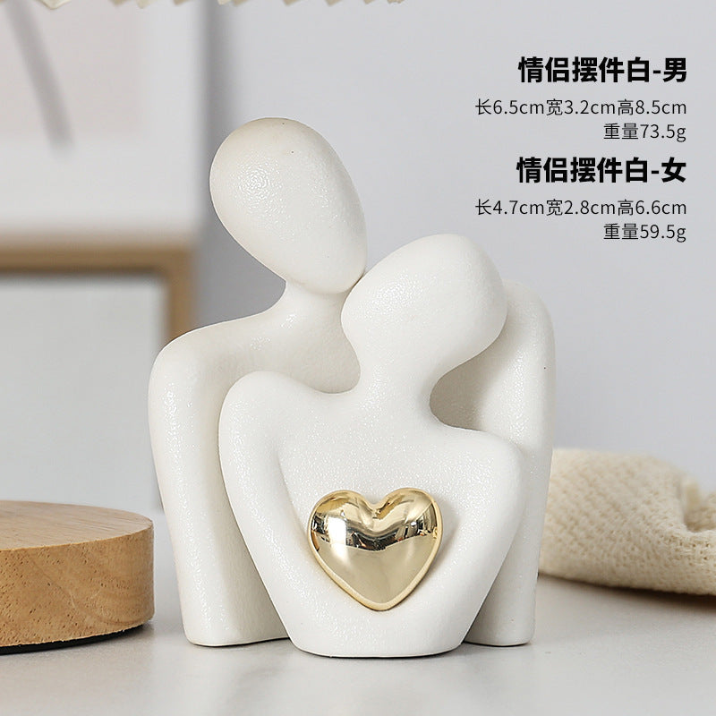 Abstract Couple Figurine Sculpture, Modern Embracing Couple Art Ornament