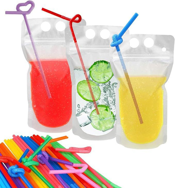 30Pcs Drink Pouches with Straws, Freezable Drink Bags Juice Pouches for Adults and Kids