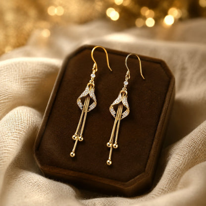 Elegant Rhinestone Tassel Earrings, Zinc Alloy Long Dangle Earrings