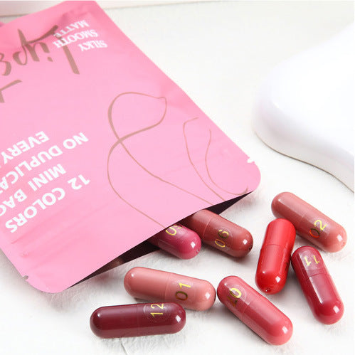 12-Color Matte Capsule Lipstick Set – Waterproof and Long-Lasting