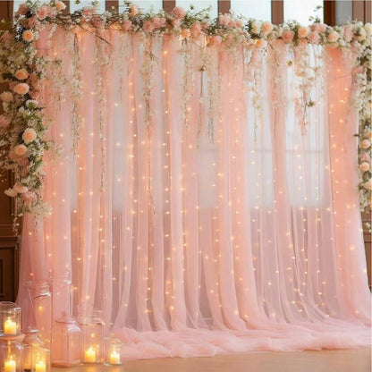 Tulle Curtain with Lights String Backdrop for Wedding 63x118inch