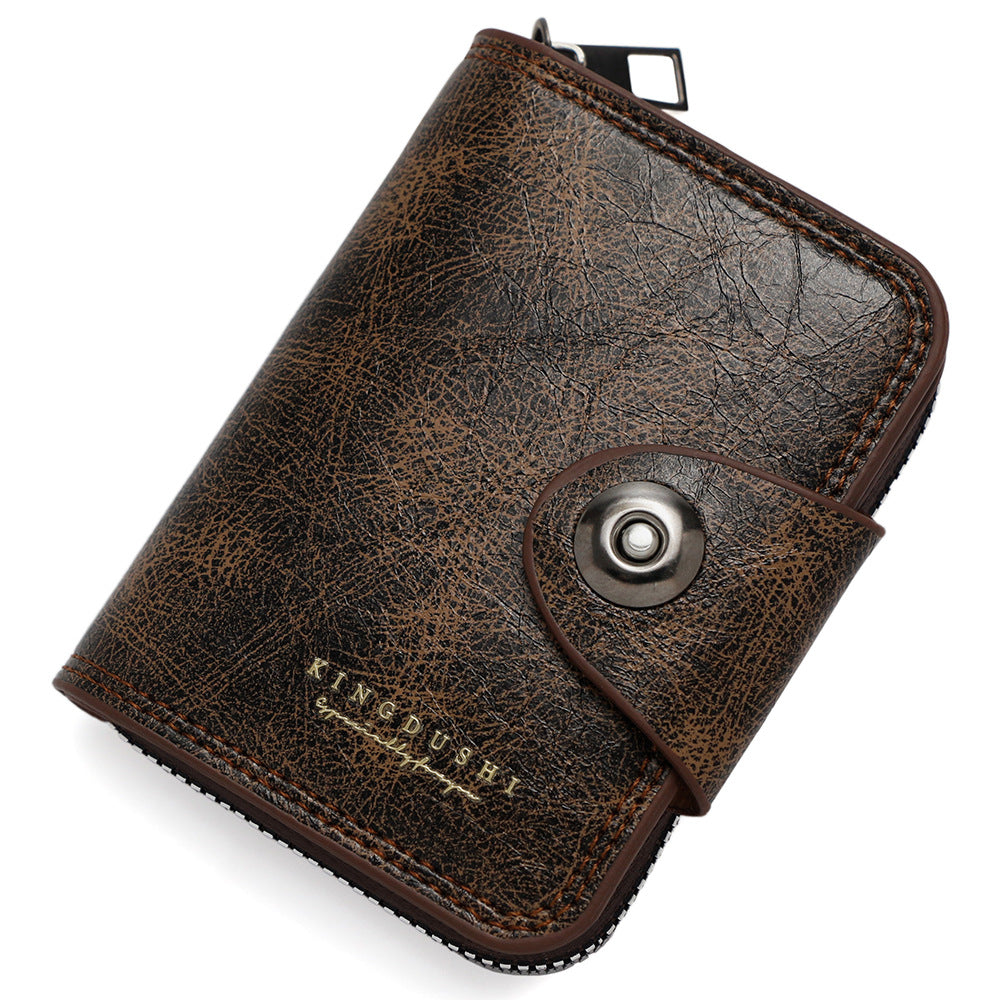 Men's Leather Bi-fold Wallet with Zippered Coin Pocket | Men's Small Vintage PU Wallet with Zipper
