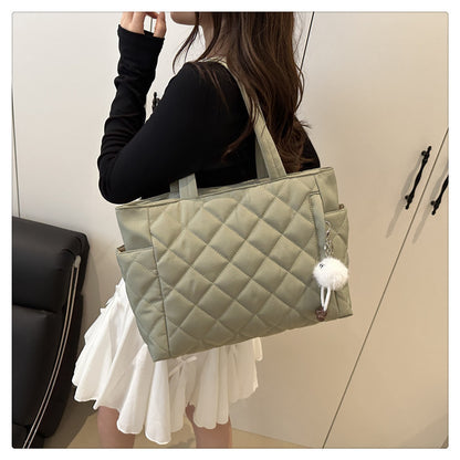 Stylish Quilted Puffer Tote Bag for Women with Doll Ornament