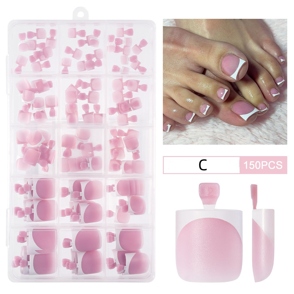 150pc White French Tips Press on Toenails Women Fake Toenail Kit