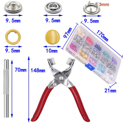 100 Sets Craftsmanship DIY Metal Snaps Buttons with Fastener Pliers Press Tool Kit for Sewing and Crafting