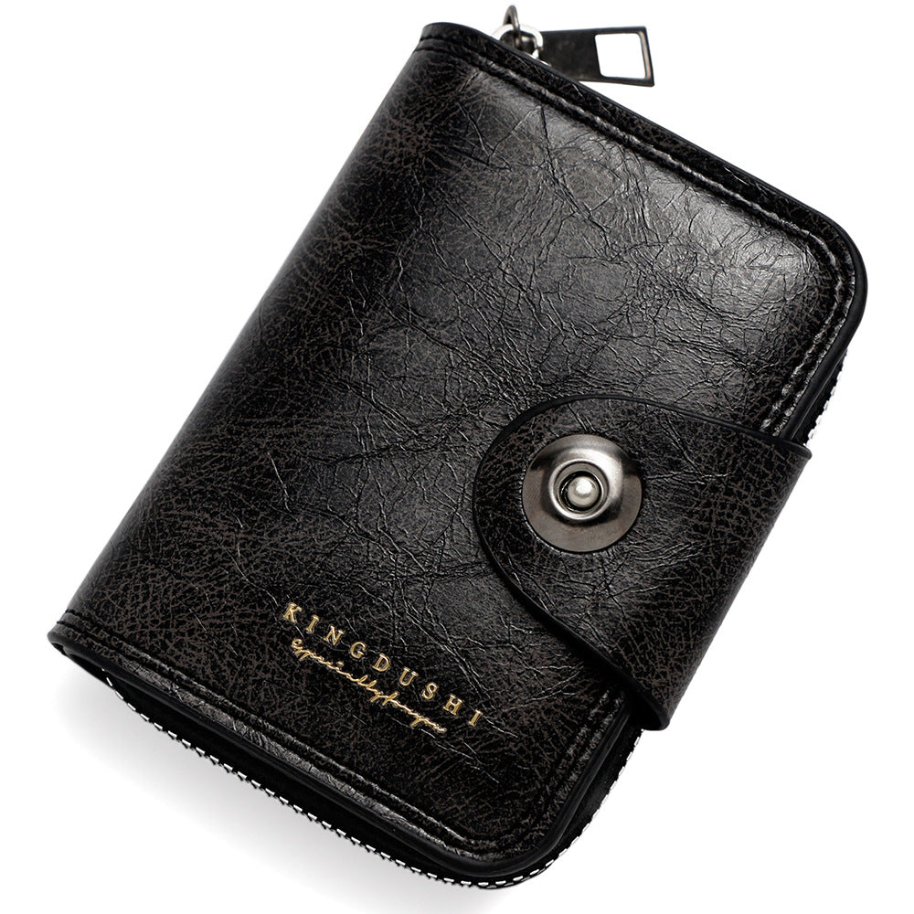 Men's Leather Bi-fold Wallet with Zippered Coin Pocket | Men's Small Vintage PU Wallet with Zipper