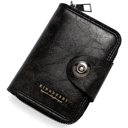 Men's Leather Bi-fold Wallet with Zippered Coin Pocket | Men's Small Vintage PU Wallet with Zipper