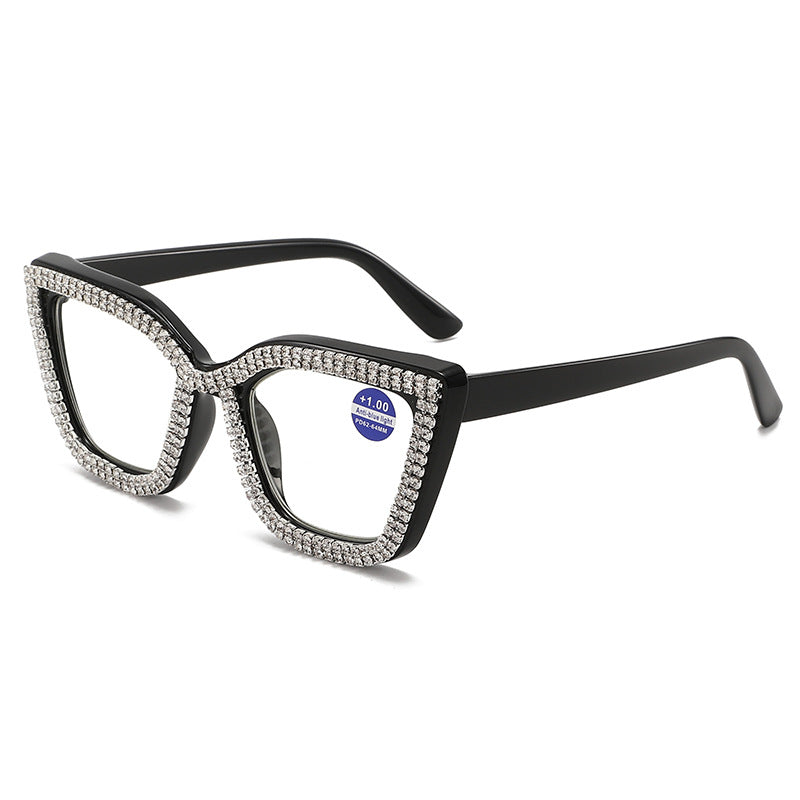 Rhinestone bling Diamond Reading Glasses Square Blue Light Blocking Readers