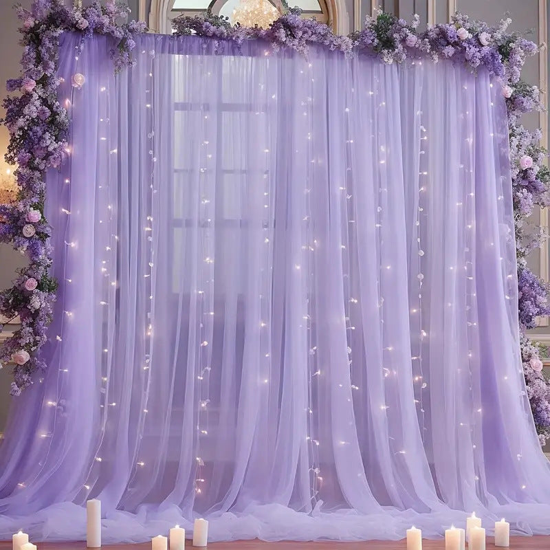 Tulle Curtain with Lights String Backdrop for Wedding 63x118inch