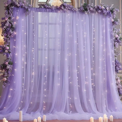 Tulle Curtain with Lights String Backdrop for Wedding 63x118inch