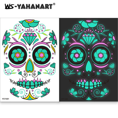 4pcs Halloween Glow Tattoos - UV Reactive Sugar Skull Face Decals