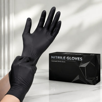 50Pcs Black Disposable Nitrile Gloves, 6Mil Food Safe Cooking Gloves Latex Free Rubber Gloves