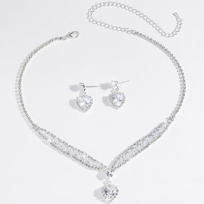 Ultra-Sparkly Heart-Shaped Zircon Earring and Necklace Set