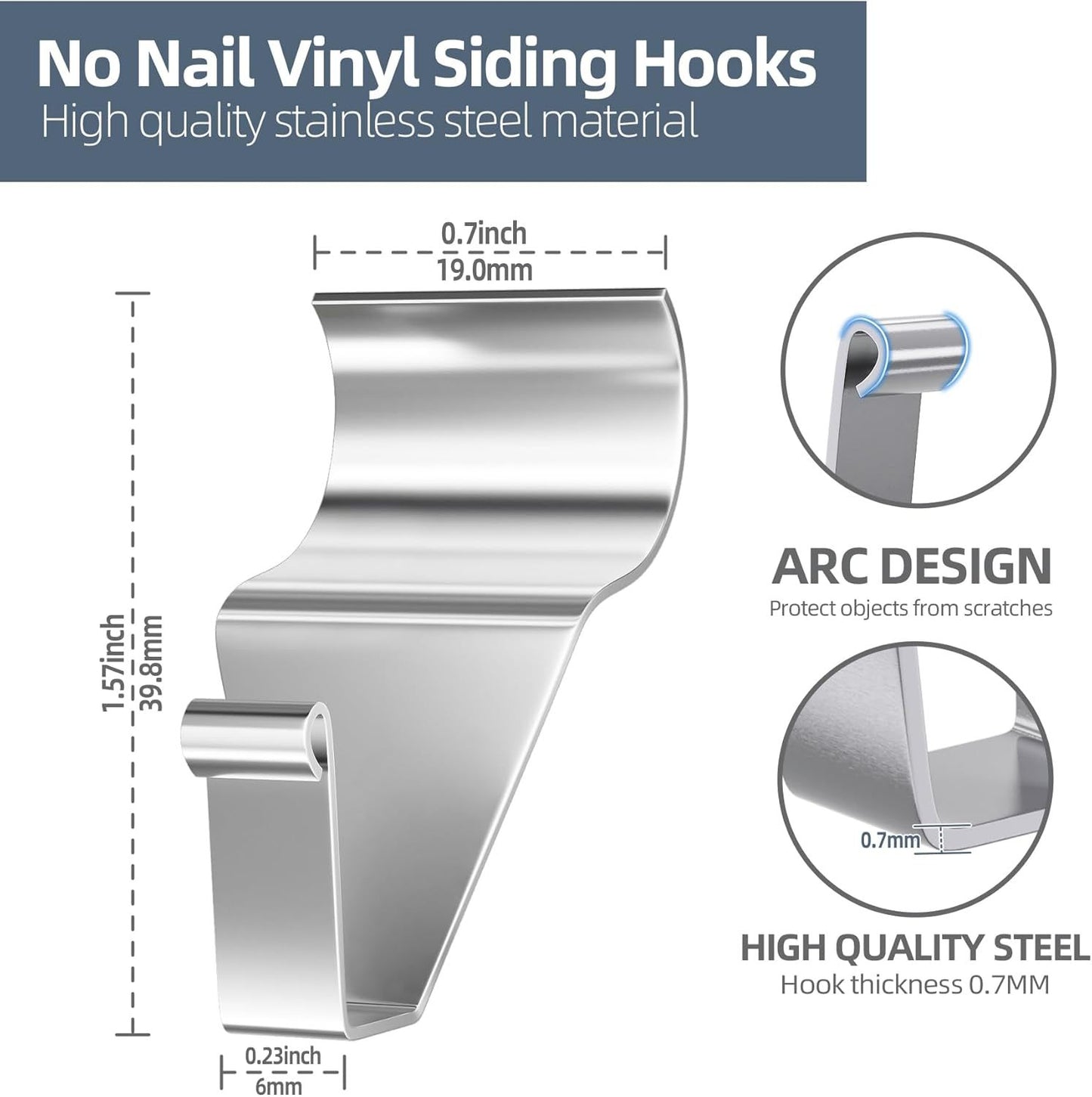 10 Pack Vinyl Siding Hooks Hanger,No Hole Siding Hanging Hanger,Heavy-Duty Stainless Steel