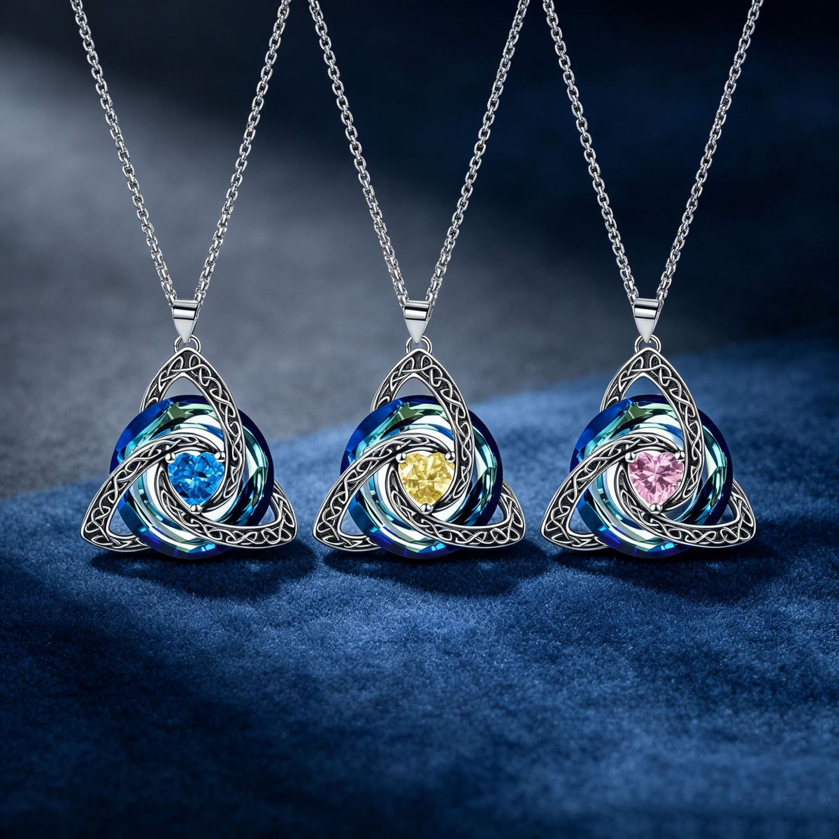 Celtic Birthstone Necklace Trinity Knot Triquetra Crystal Pendant Irish Scottish Jewelry