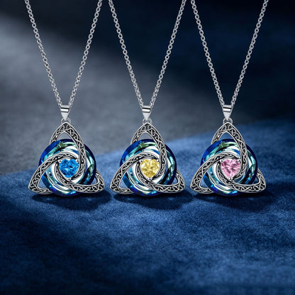 Celtic Birthstone Necklace Trinity Knot Triquetra Crystal Pendant Irish Scottish Jewelry