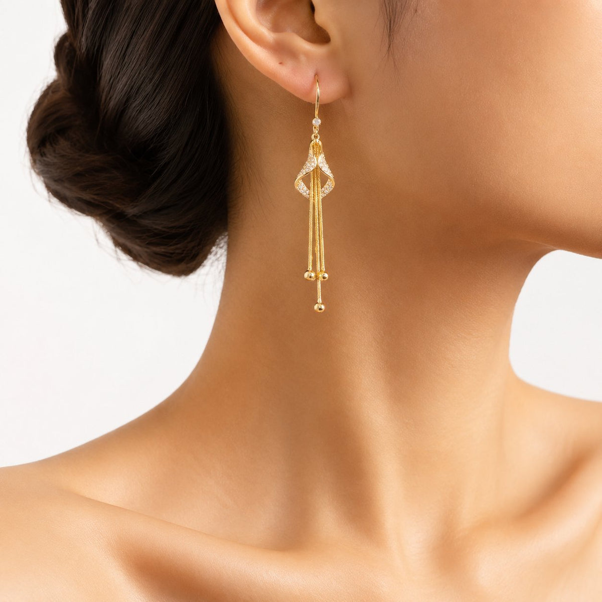 Elegant Rhinestone Tassel Earrings, Zinc Alloy Long Dangle Earrings