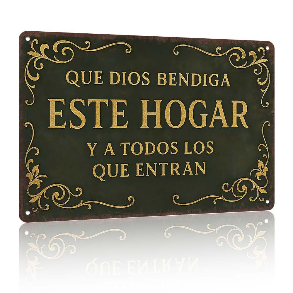 8x12in Spanish Religious Aluminum Wall Sign - Que Dios Bendiga Este Hogar Flat Decorative Sign