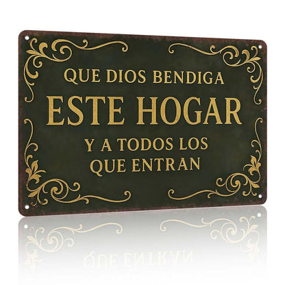8x12in Spanish Religious Aluminum Wall Sign - Que Dios Bendiga Este Hogar Flat Decorative Sign