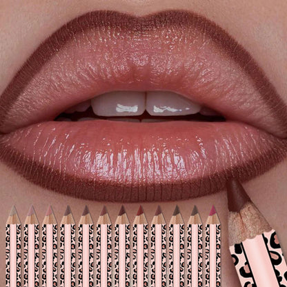 12 Colors Matte Lip Liner Set, Leopard Print Waterproof Long Lasting Lip Pencils