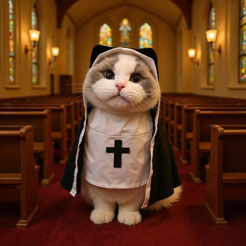 Cat Halloween Costume, Funny Nun Dress for Cats & Small Dogs