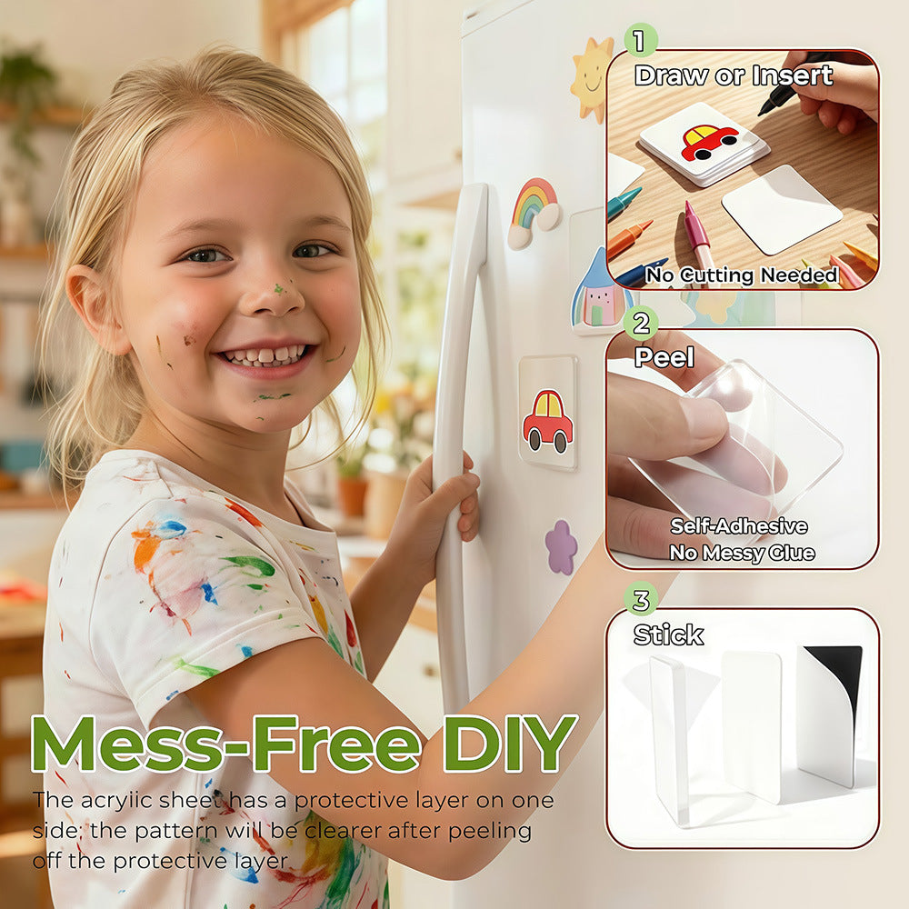 10Pack Magnetic Photo Frames 2"x2" Clear Acrylic DIY Fridge Magnets with Adhesive Backing