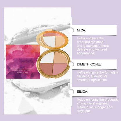 2Pcs 4-Color Highlighter & Blush Palette, Shimmer Eyeshadow Makeup Kit