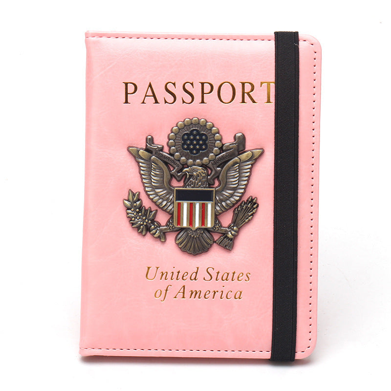 RFID Blocking Passport Holder for Women Men with 3D Metal Badge