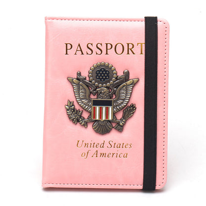 RFID Blocking Passport Holder for Women Men with 3D Metal Badge
