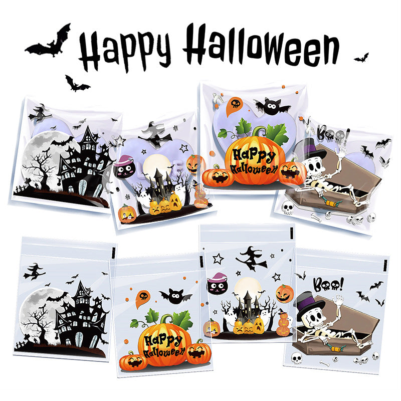 100Pcs Halloween Self-Adhesive Gift Bags - Reusable 4-In-1 Skull