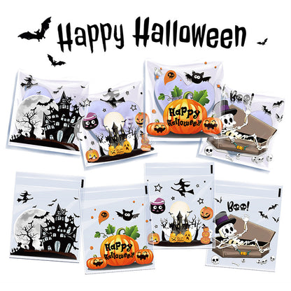 100Pcs Halloween Self-Adhesive Gift Bags - Reusable 4-In-1 Skull