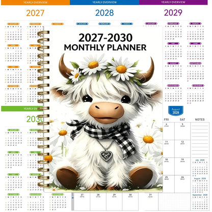 2027-2030 Monthly Planner- Highland Cow 60 Month Notebook with Monthly Tabs