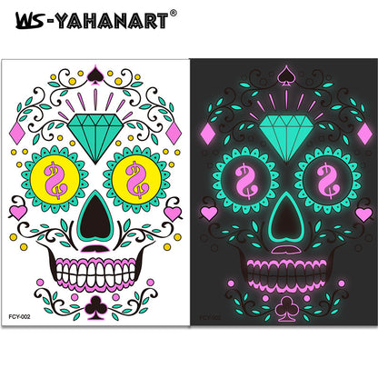 4pcs Halloween Glow Tattoos - UV Reactive Sugar Skull Face Decals