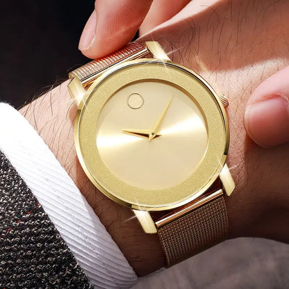 Elegant Minimalist Gold Watch for Women Stainless Steel Mesh Band