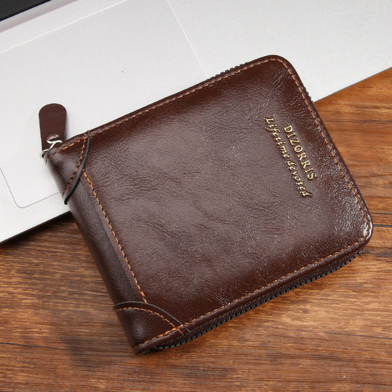 Men's Bi-fold Zip Wallet | Features 9 card slots, 2 clear ID windows, and durable stitching