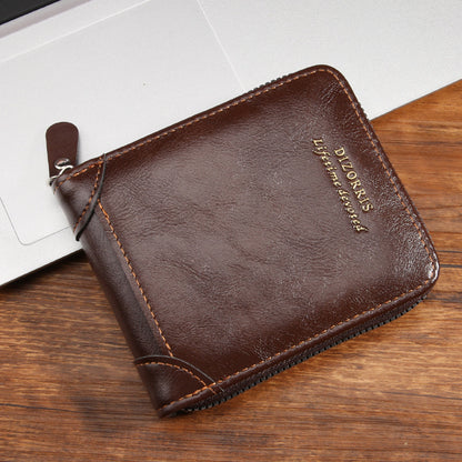 Men's Bi-fold Zip Wallet | Features 9 card slots, 2 clear ID windows, and durable stitching