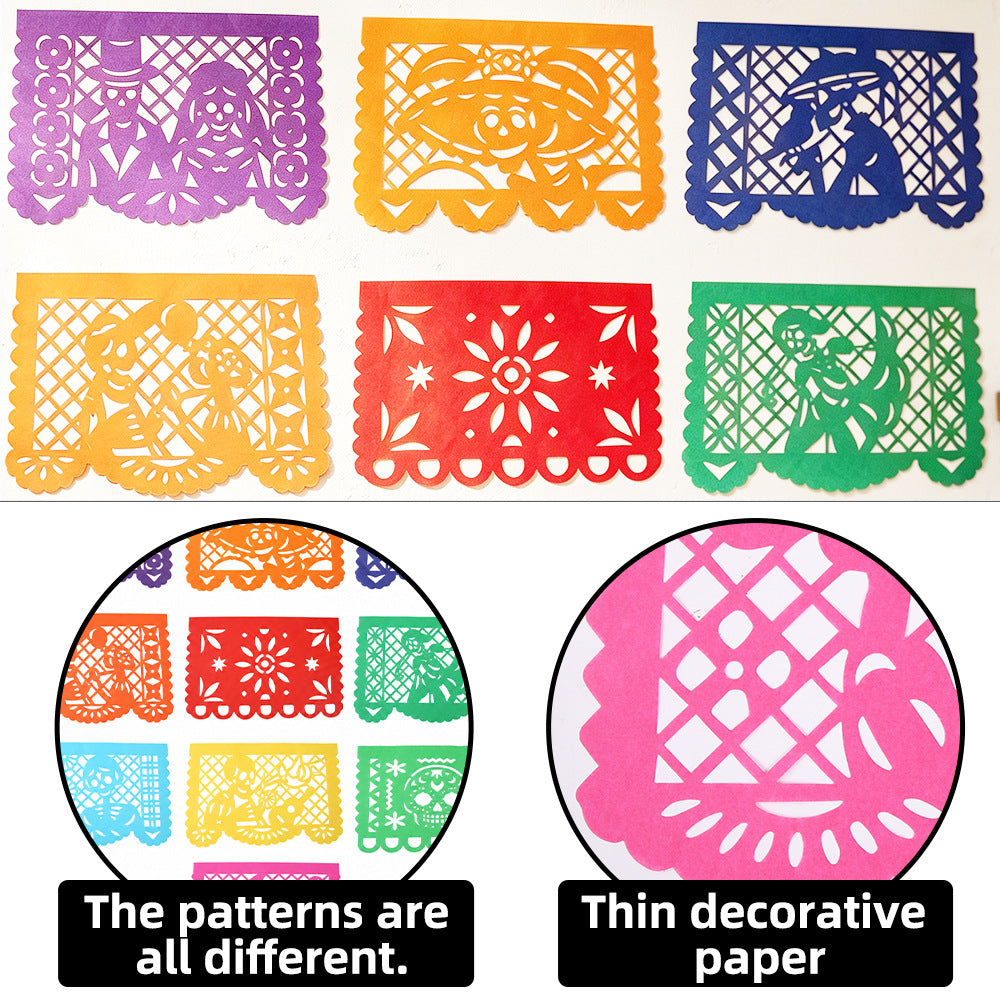 50Pcs Mexican Papel Picado Banner Dia De Los Muertos Altar Ofrenda