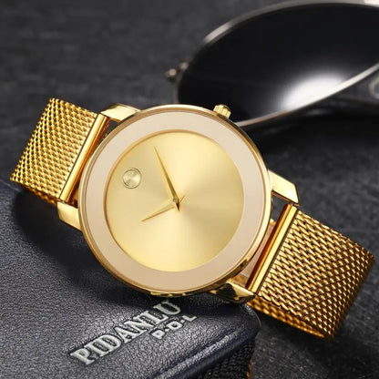 Elegant Minimalist Gold Watch for Women Stainless Steel Mesh Band