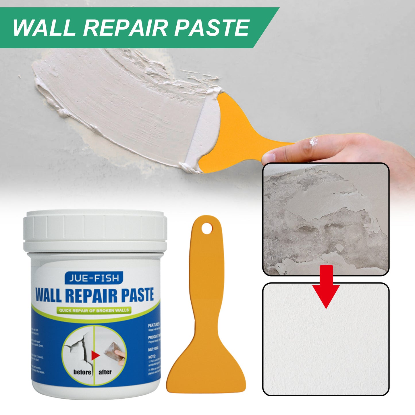 Wall Repair Paste, Crack Patch Filler for Stain Scratch Damage Restoration