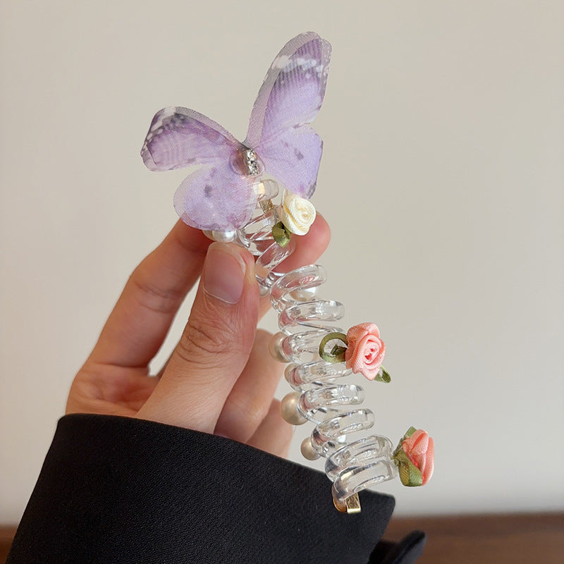4PC Pearl Butterfly Telephone Wire Hair Ties – Spiral Elastic Bubble Ponytail Hair Bands